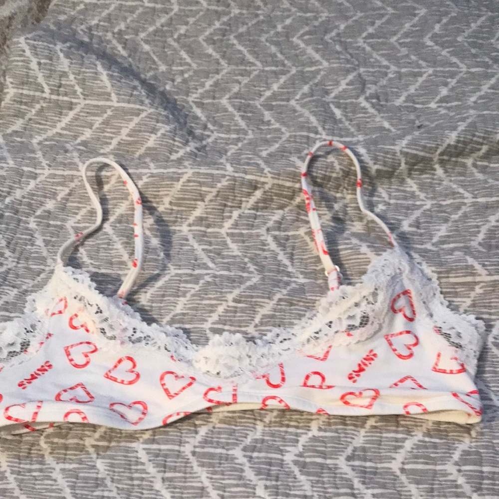 White Lace-Trim Heart Print fit’s everybody scoopBralette - Women Intimates